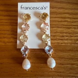 Francesca’s Pastel Jeweled Pearl Drop Earrings
